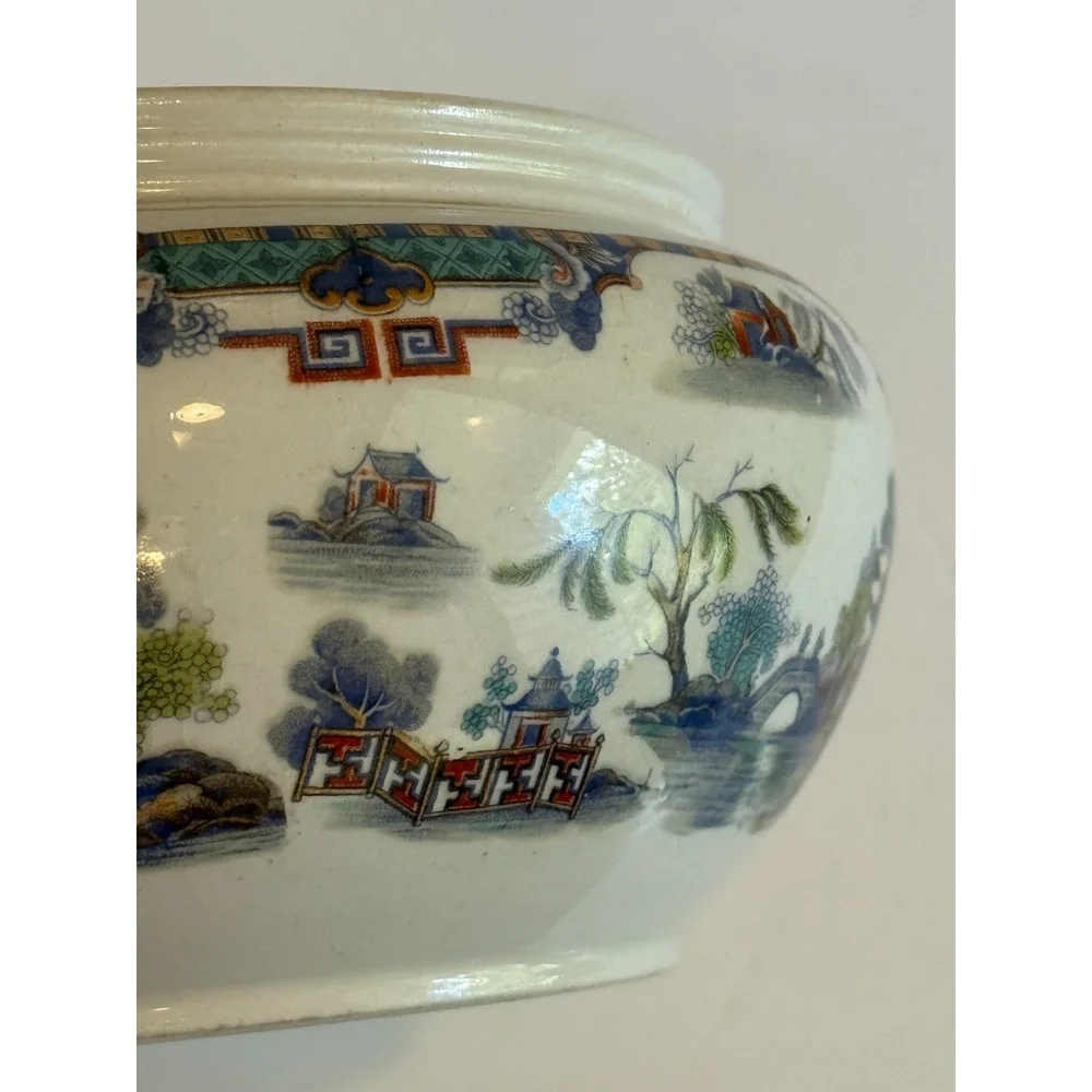 Rare Antique Royal Winton Grimwades Japan Large Asian Bowl England Vase Round‎
